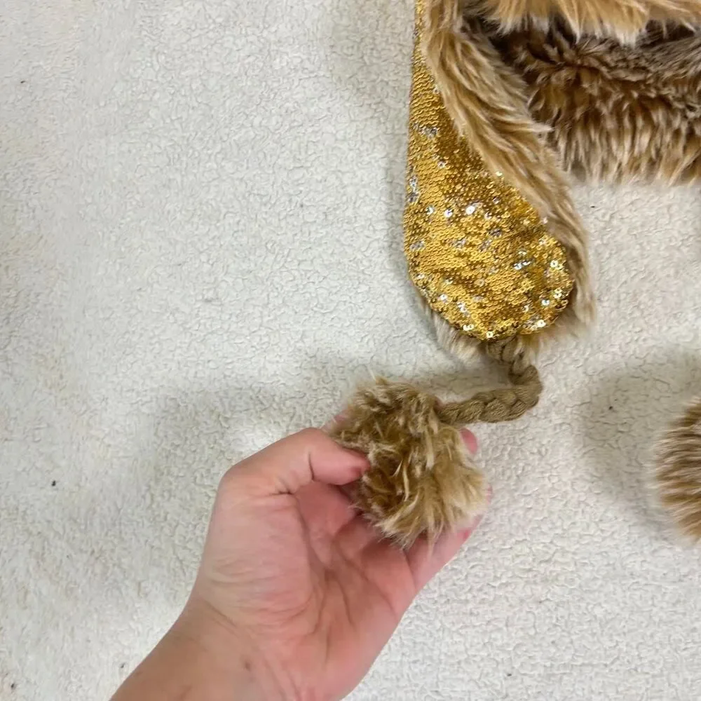 Mcbling Scene Gold Sequin Ushanka Hat